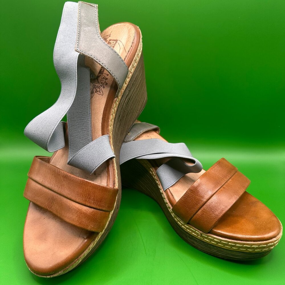 Pikolinos multicolor leather upper strappy wedge sandals brown and grey